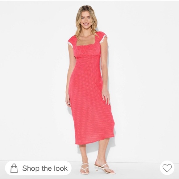 Wild Fable Red White Polka Dot Square Neck Open Back Midi Dress Cap Sleeve XL - Picture 4 of 16